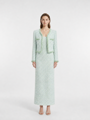 Mint Green Tweed Jacket with Fringe Trim