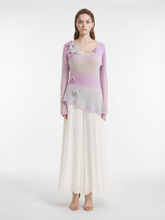 Gradient Purple Wool-Alpaca Blend Knit Top with Handmade Crochet & Sparkle Details