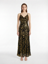 Black & Gold Paisley Jacquard Silk Cowl Neck Slip Maxi Dress (long version)