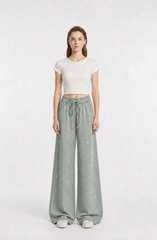 High Waist Elastic Waist Matching Fabric Drawstring Scattered Star Rhinestone Flow Denim Wide Leg Pants