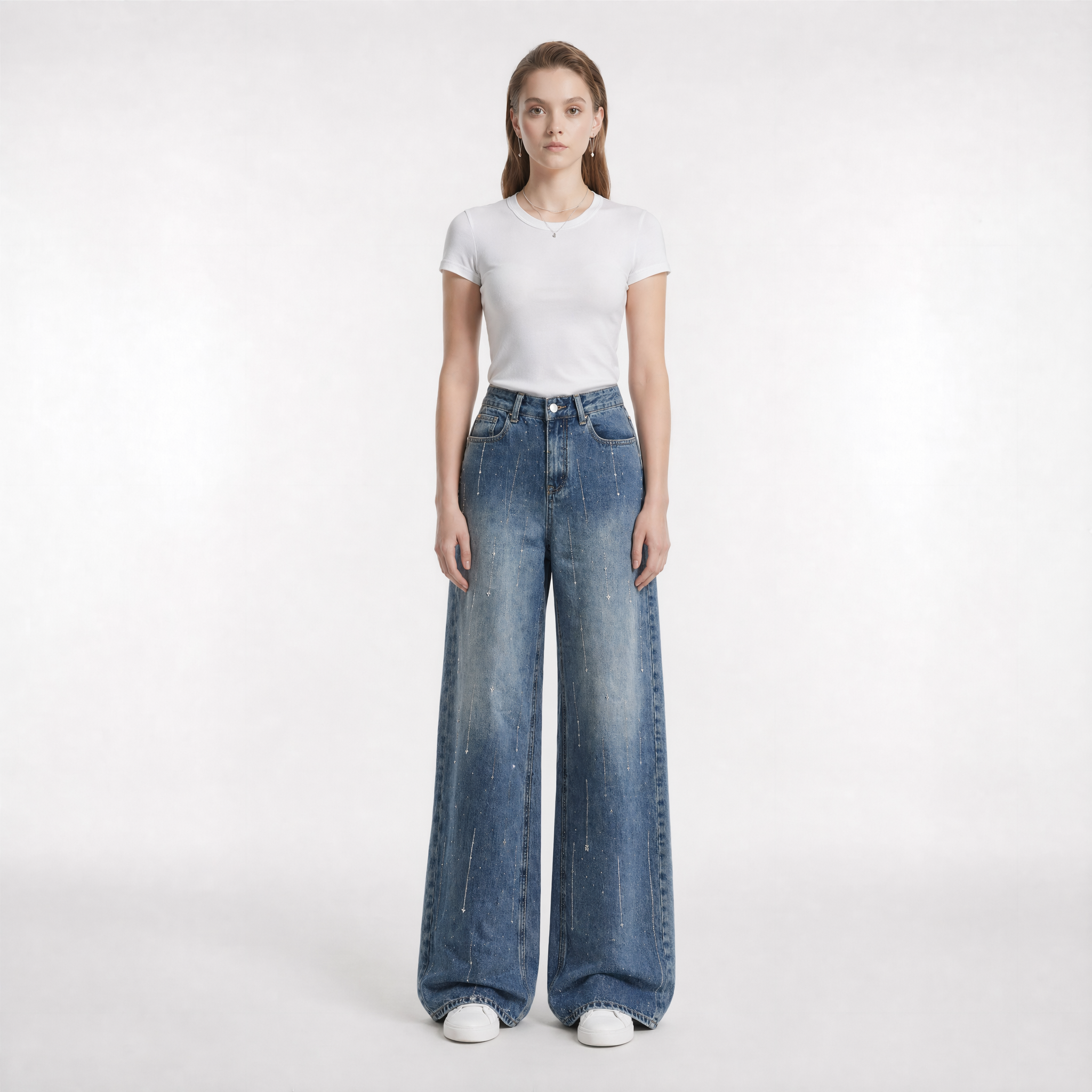 Gradient Blue Hot Drift Rhinestone Jeans