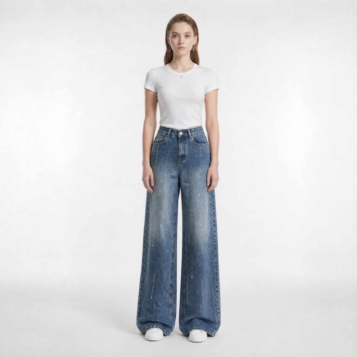 Gradient Blue Hot Drift Rhinestone Jeans