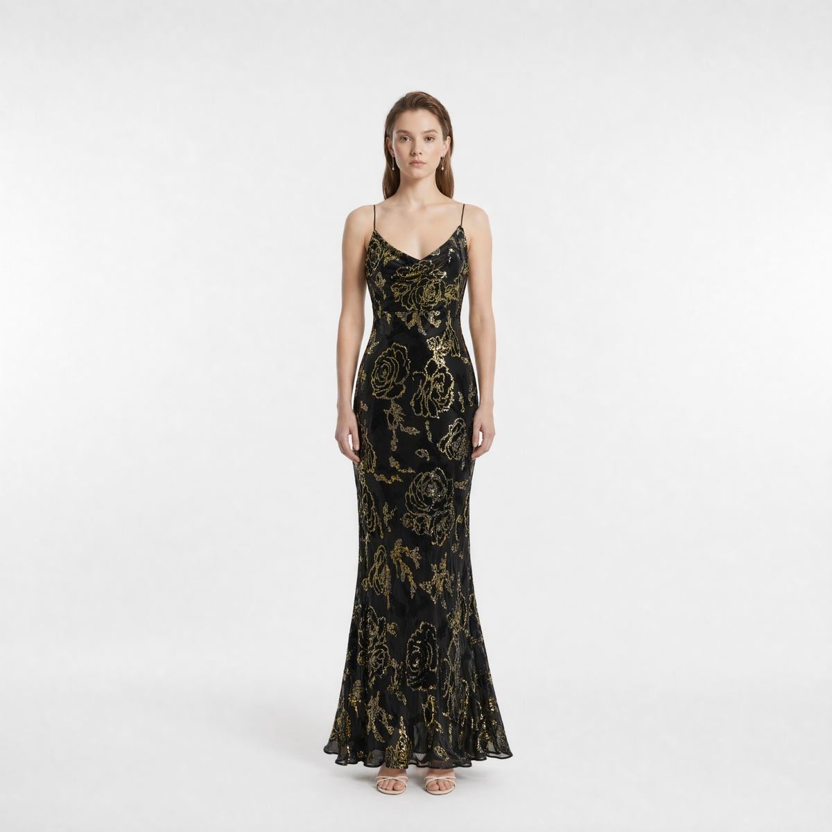 Gold Glitter Cut Velvet Silk Cami With Built-In Bra