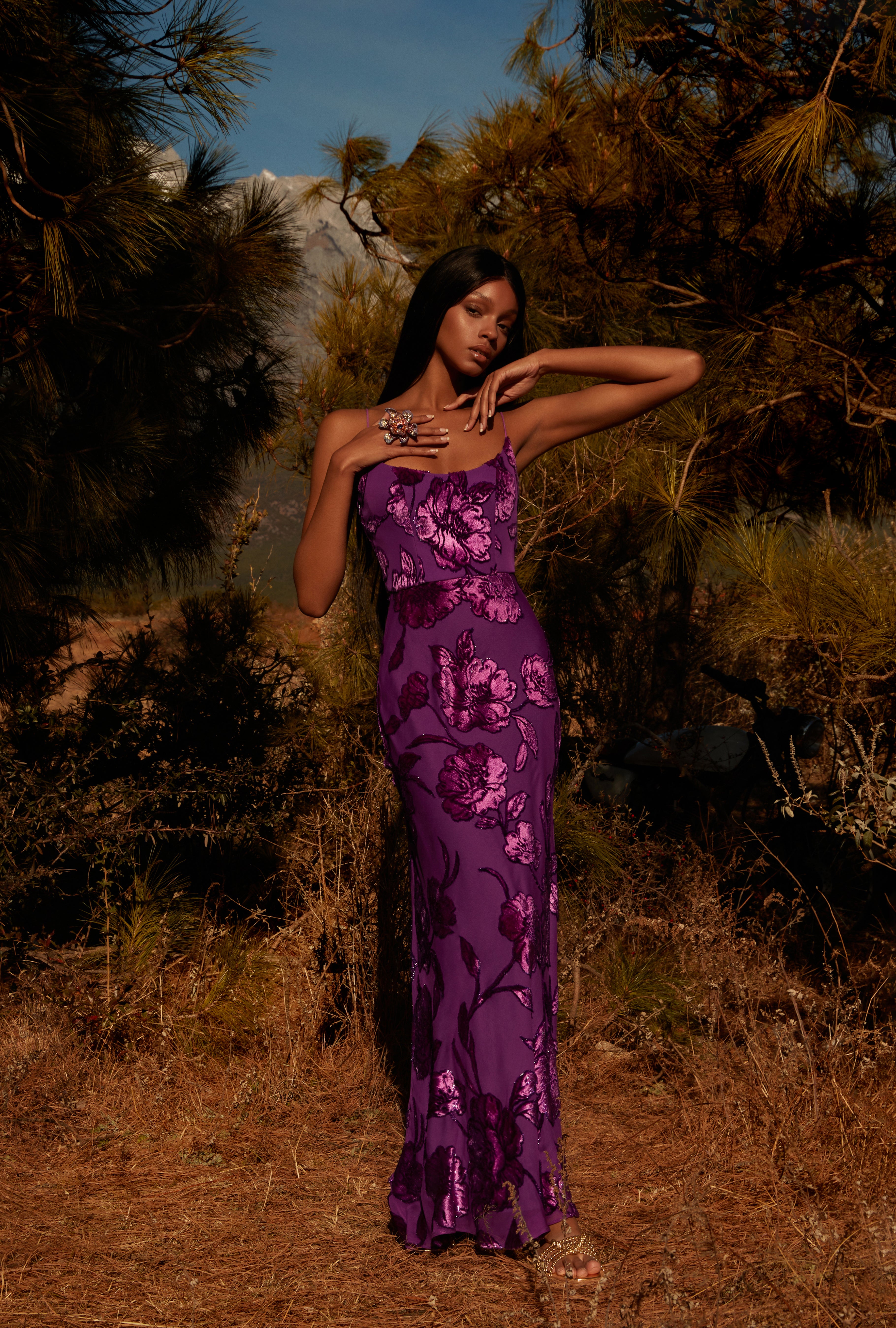 Gold Glitter Cut Velvet Silk Cami With Built-In Bra