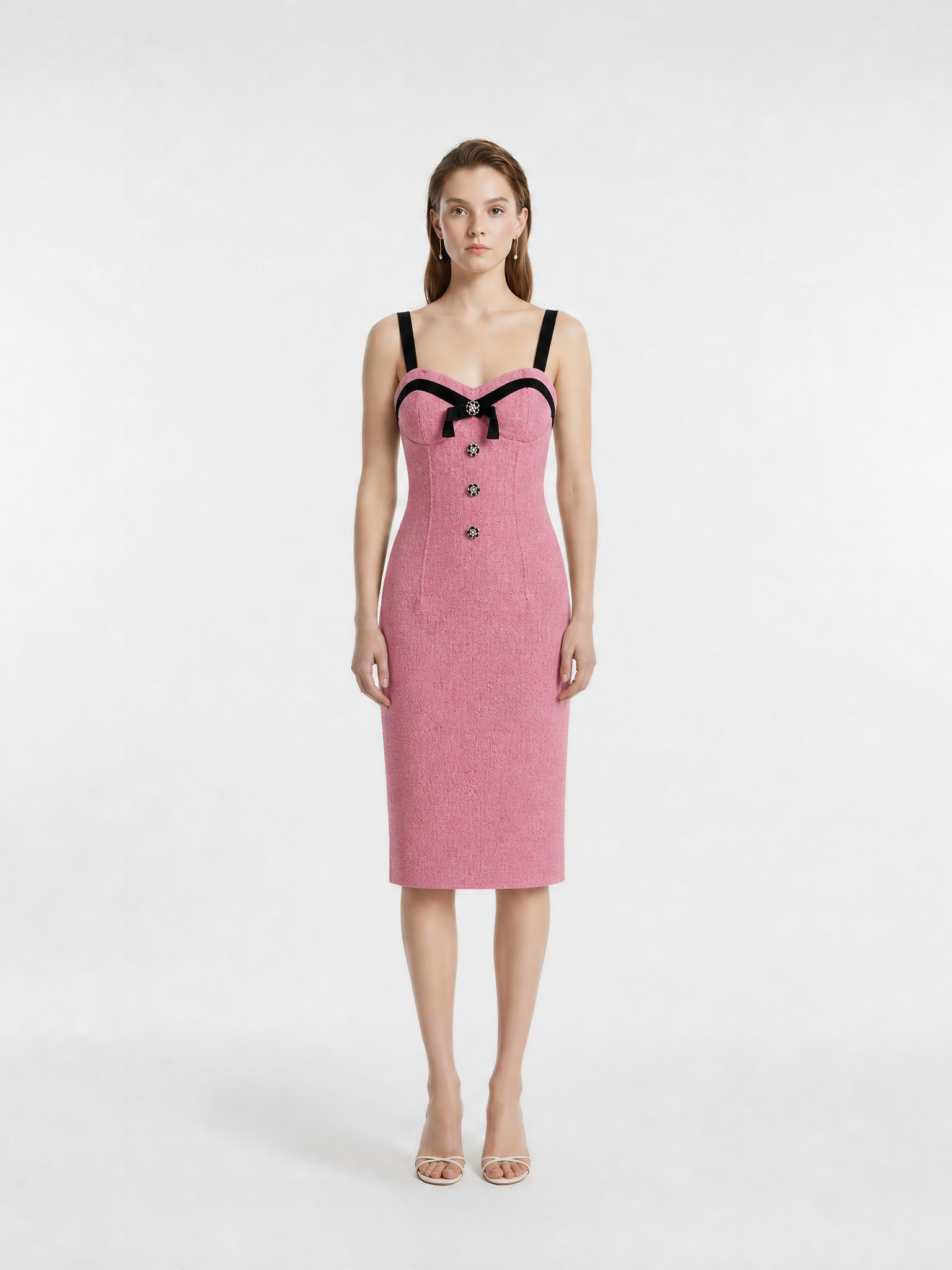 Pink Double-Faced Wool Cami Dress with Velvet Trim