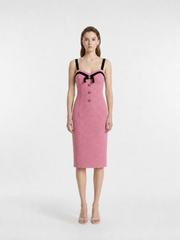 Pink Double-Faced Wool Cami Dress with Velvet Trim